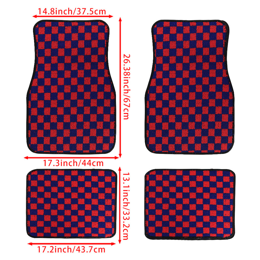 Brand New 4PCS UNIVERSAL CHECKERED Red Racing Fabric Car Floor Mats Interior Carpets
