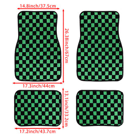 Brand New 4PCS UNIVERSAL CHECKERED Green Racing Fabric Car Floor Mats Interior Carpets