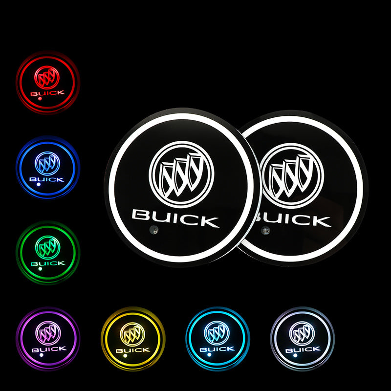 BRAND NEW UNIVERSAL 2PCS BUICK Switchable Seven Colorful LED Car Cup Holder Mat Coaster Pad