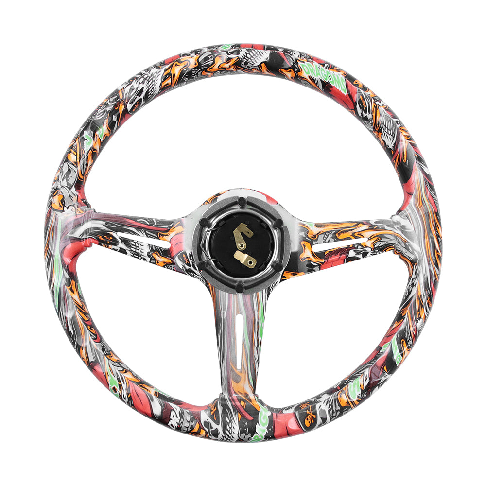 BRAND NEW UNIVERSAL 350MM 14'' Stickerbomb Style Acrylic Deep Dish 6 Holes Steering Wheel w/Horn Button Cover