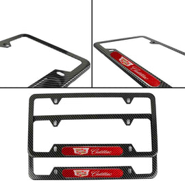 Brand New Universal 2PCS Cadillac Carbon Fiber Look Metal License Plate Frame