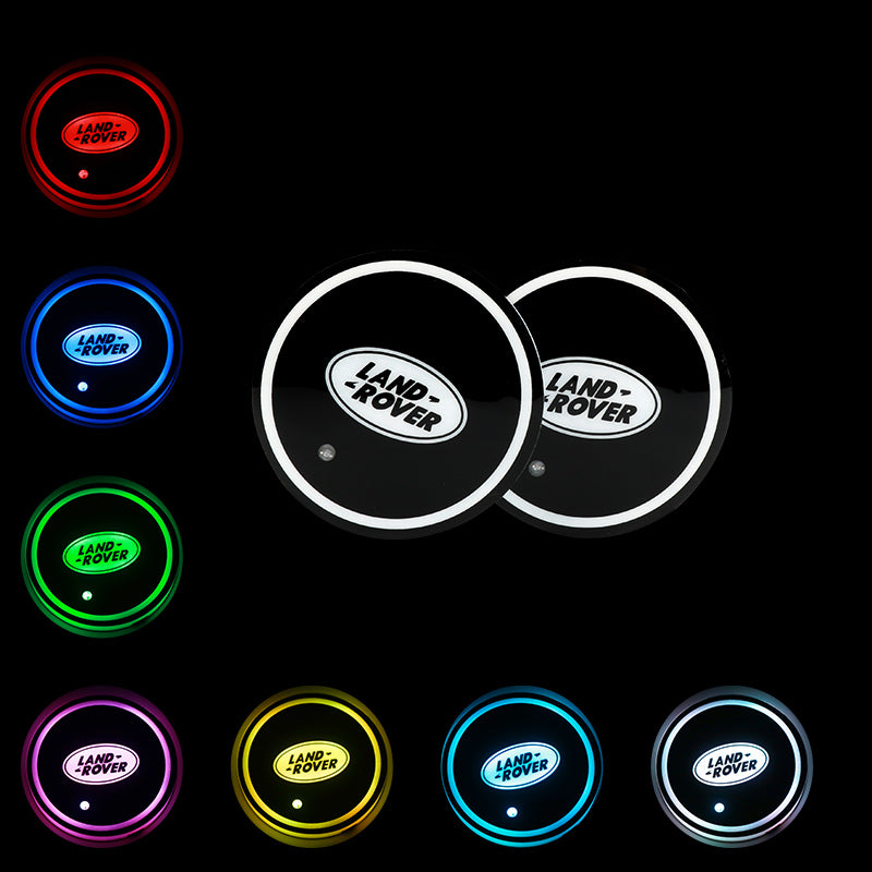 BRAND NEW UNIVERSAL 2PCS LAND ROVER Switchable Seven Colorful LED Car Cup Holder Mat Coaster Pad