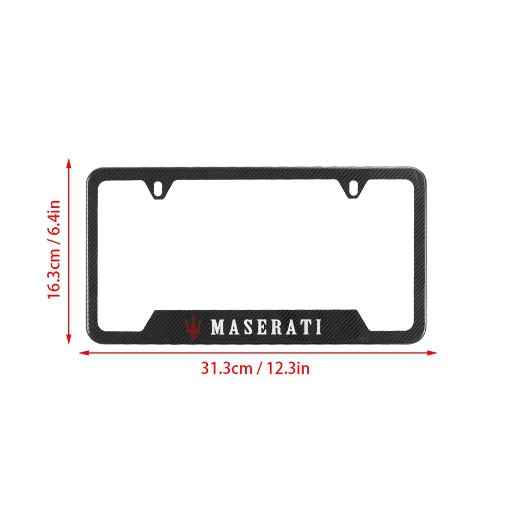 Brand New Universal 2PCS MASERATI Metal Carbon Fiber Style License Plate Frame