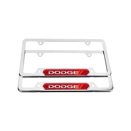 Brand New Universal 2PCS Dodge Chrome Metal License Plate Frame