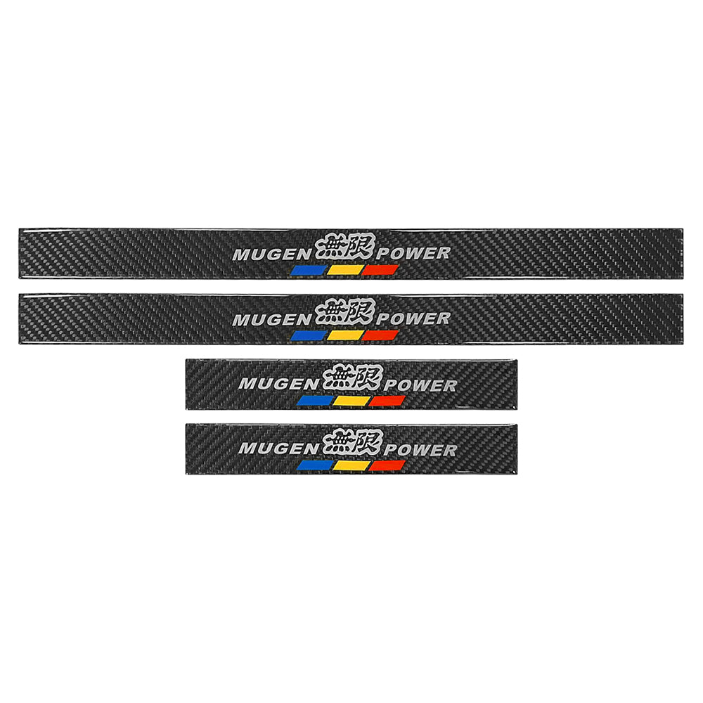 Brand New 4PCS Universal Mugen Power Real Carbon Fiber Black Car Door Scuff Sill Cover Panel Step Protector