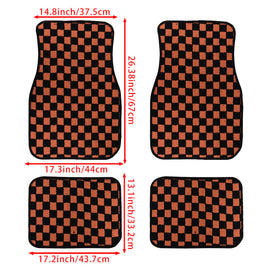 Brand New 4PCS UNIVERSAL CHECKERED Brown Racing Fabric Car Floor Mats Interior Carpets