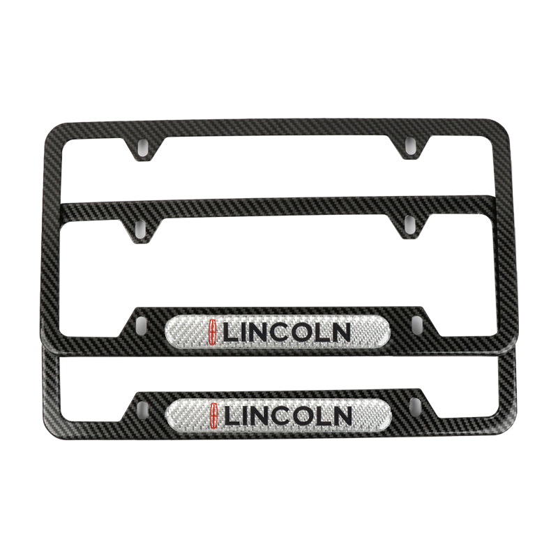 Brand New Universal 2PCS Lincoln Carbon Fiber Look Metal License Plate Frame