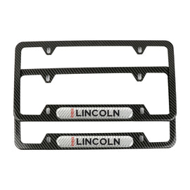 Brand New Universal 2PCS Lincoln Carbon Fiber Look Metal License Plate Frame