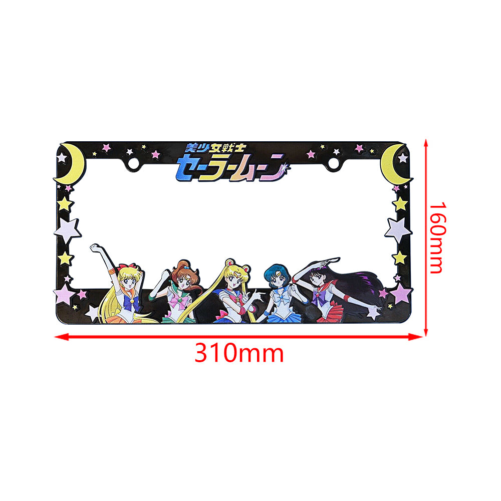 Brand New Universal 2PCS Anime Sailor Moon ABS Plastic Black License Plate Frame
