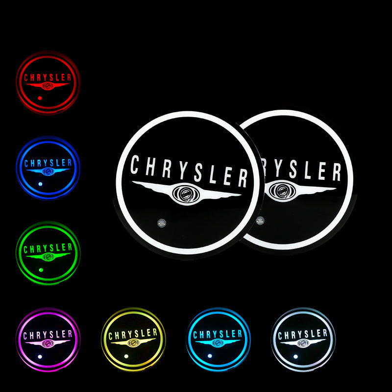 BRAND NEW UNIVERSAL 2PCS CHRYSLER Switchable Seven Colorful LED Car Cup Holder Mat Coaster Pad
