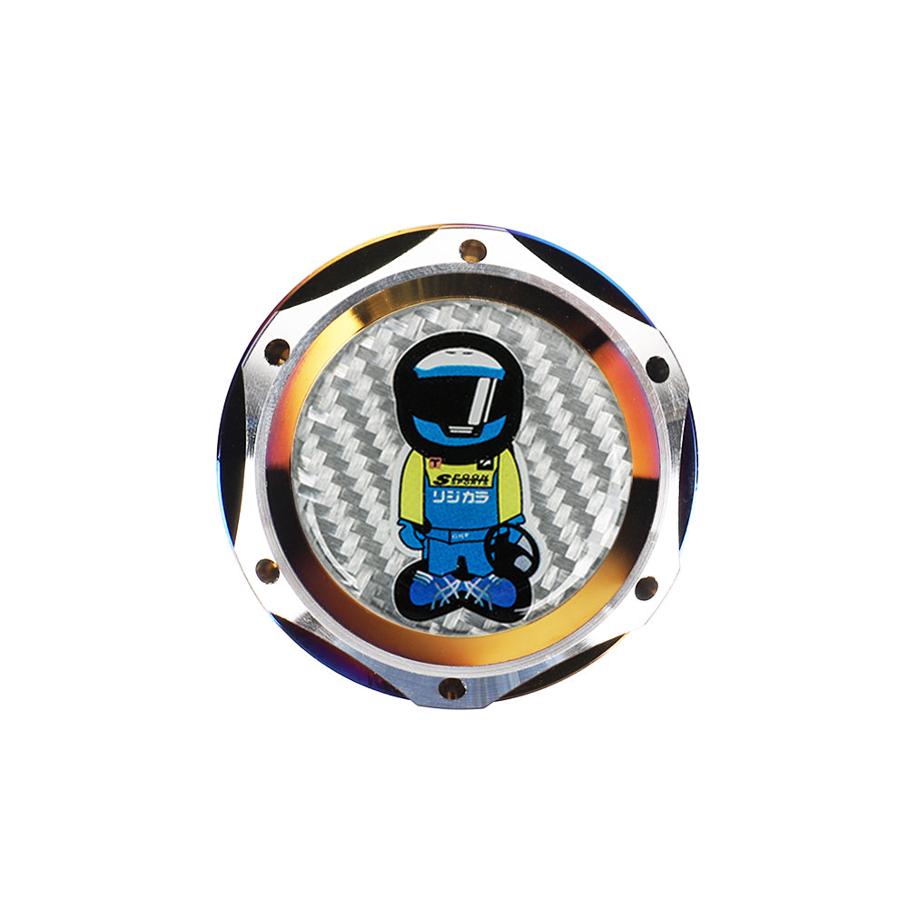 Brand New Jdm Spoon Sports Racer Burnt Blue Engine Oil Cap With Real Carbon Fiber Spoon Racer Sticker Emblem For Honda / Acura