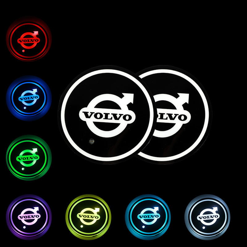 BRAND NEW UNIVERSAL 2PCS VOLVO Switchable Seven Colorful LED Car Cup Holder Mat Coaster Pad