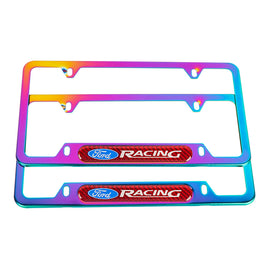 Brand New Universal 2PCS Ford Racing Neo Chrome Metal License Plate Frame