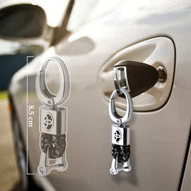 Brand New Toyota Small Black BV STYLE CALF Braided Leather Strap Keychain Keyring