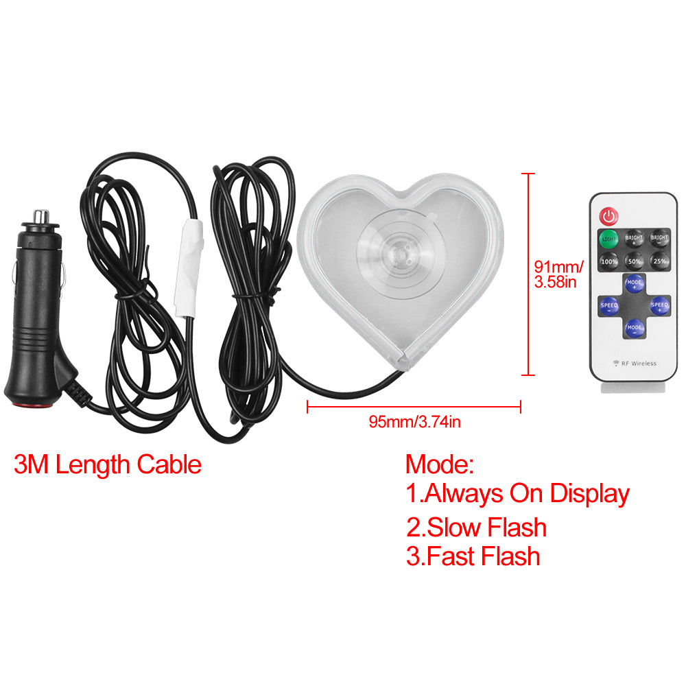 BRAND NEW UNIVERSAL LOVE HEART WHITE LED Neon Flash Light Car Window Glow Electric Remote Control Lamp