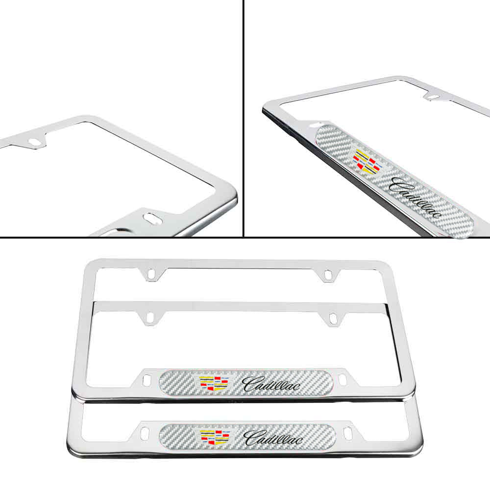 Brand New Universal 2PCS CADILLAC Chrome Metal License Plate Frame