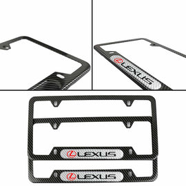 Brand New Universal 2PCS LEXUS Carbon Fiber Look Metal License Plate Frame