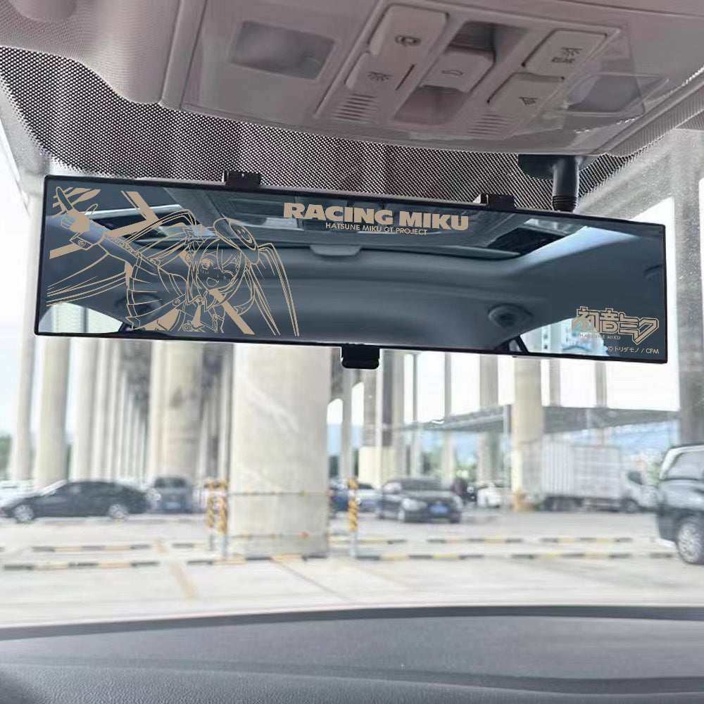 Brand New Hatsune Miku Racing Miku 270mm Wide Flat Car Truck Van Clip On Rear View Mirror Universal Clear Lense