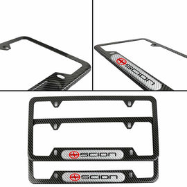 Brand New Universal 2PCS Scion Carbon Fiber Look Metal License Plate Frame