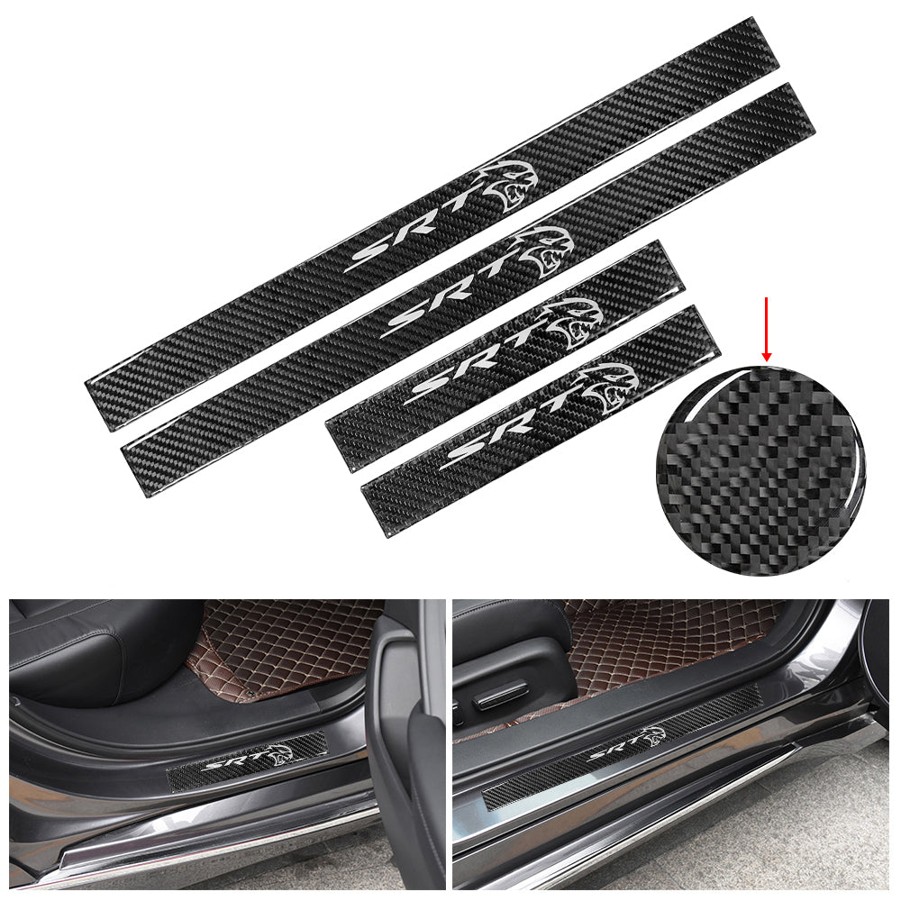 Brand New 4PCS Universal SRT Real Carbon Fiber Black Car Door Scuff Sill Cover Panel Step Protector