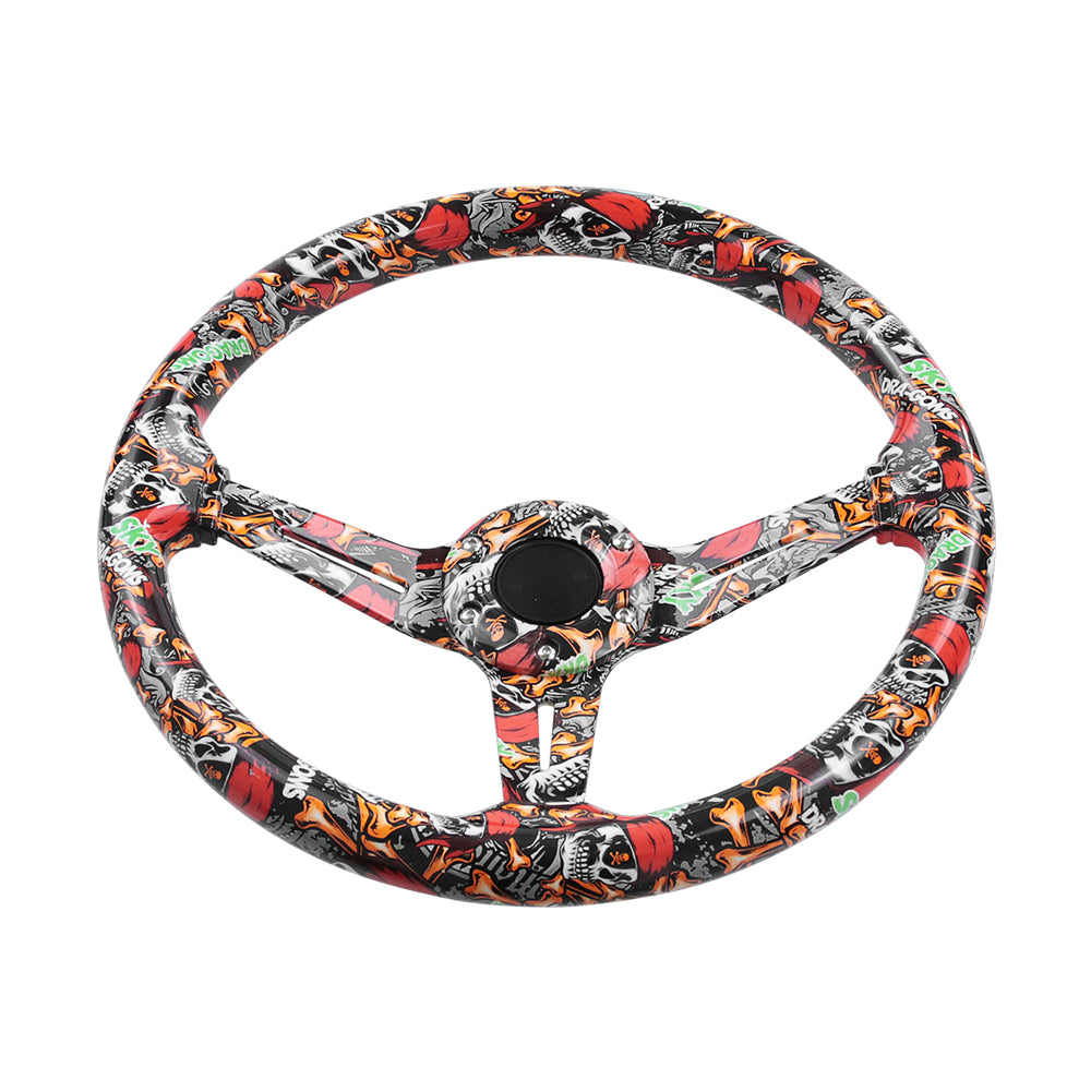 BRAND NEW UNIVERSAL 350MM 14'' Stickerbomb Style Acrylic Deep Dish 6 Holes Steering Wheel w/Horn Button Cover