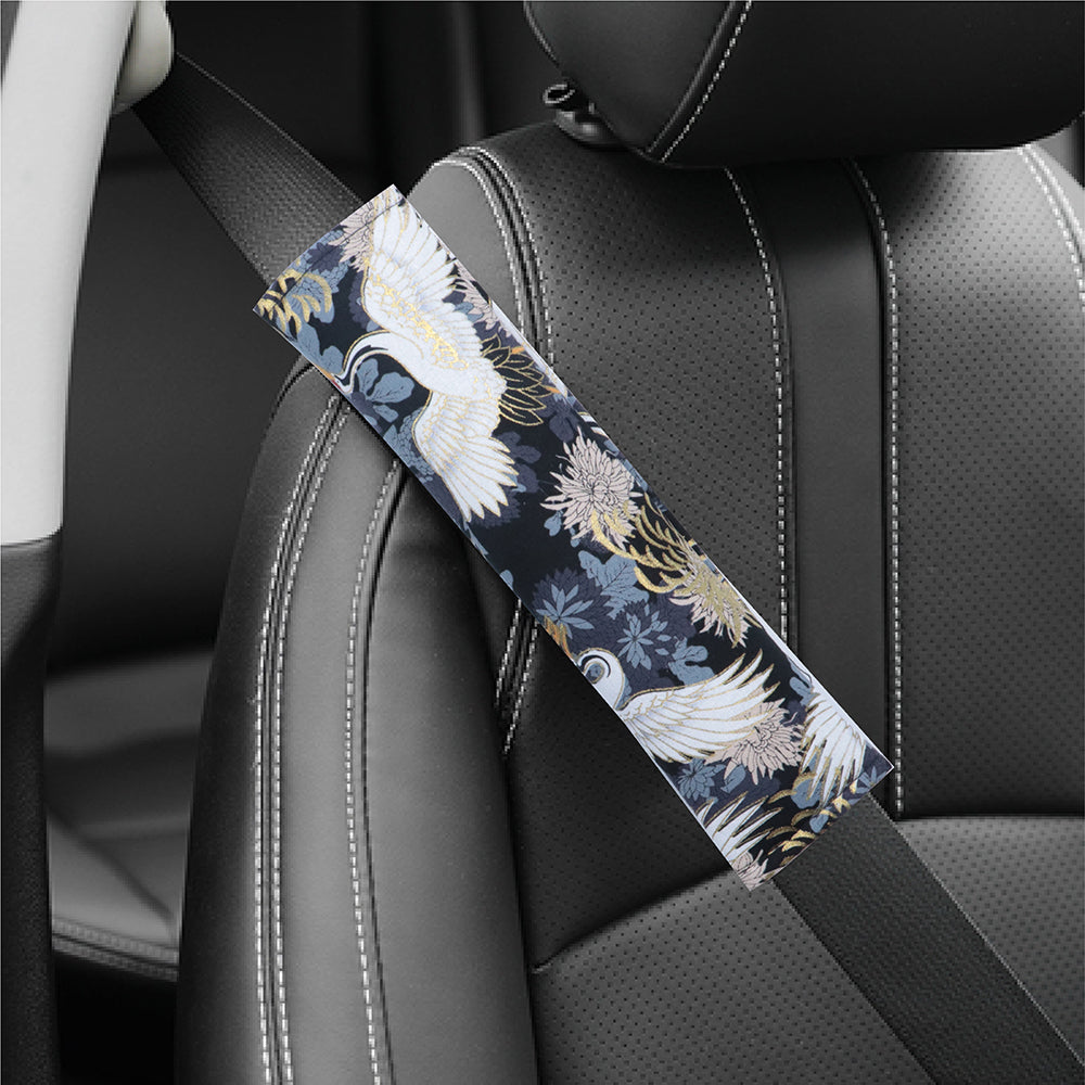 Brand New Universal 2PCS SAKURA Black Bird Fabric Soft Cotton Seat Belt Cover Shoulder Pads
