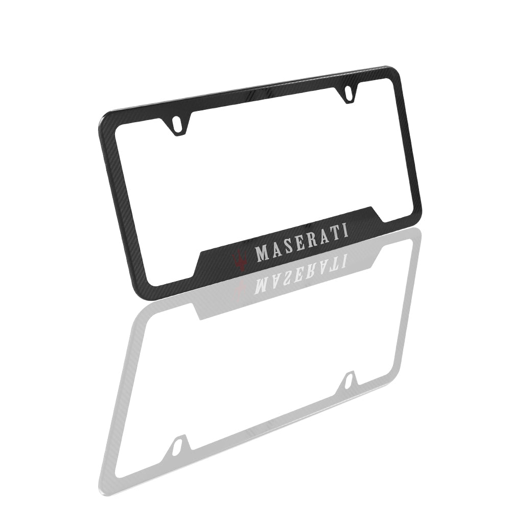 Brand New Universal 2PCS MASERATI Metal Carbon Fiber Style License Plate Frame