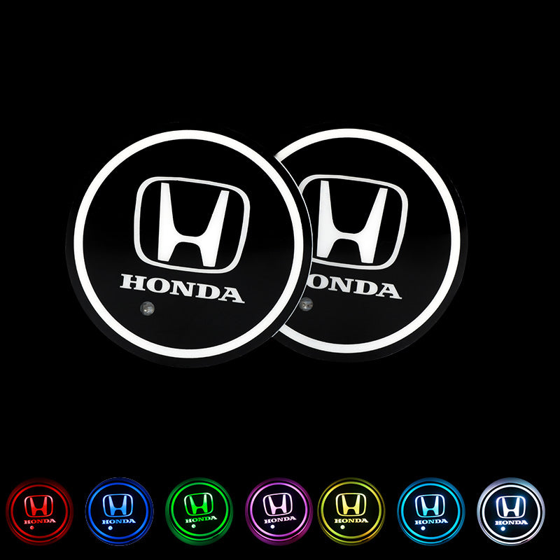 BRAND NEW UNIVERSAL 2PCS HONDA Switchable Seven Colorful LED Car Cup Holder Mat Coaster Pad