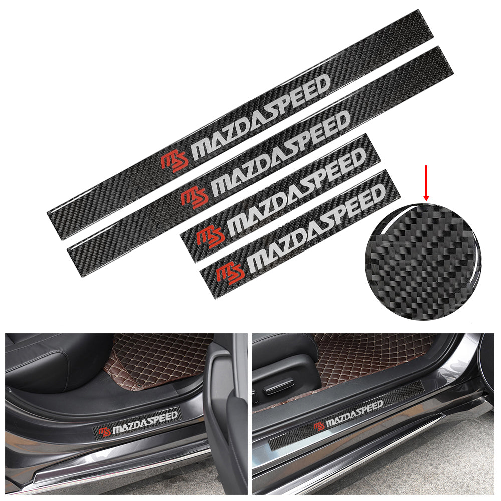 Brand New 4PCS Universal Mazdaspeed Real Carbon Fiber Black Car Door Scuff Sill Cover Panel Step Protector