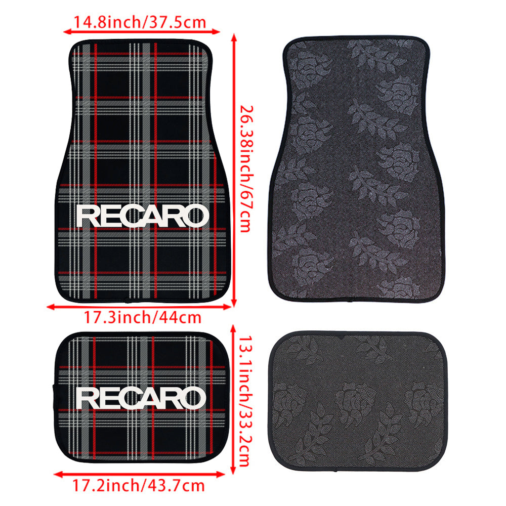 Brand New Universal 4PCS V4 RECARO STYLE Racing Black Fabric Car Floor Mats Interior Carpets