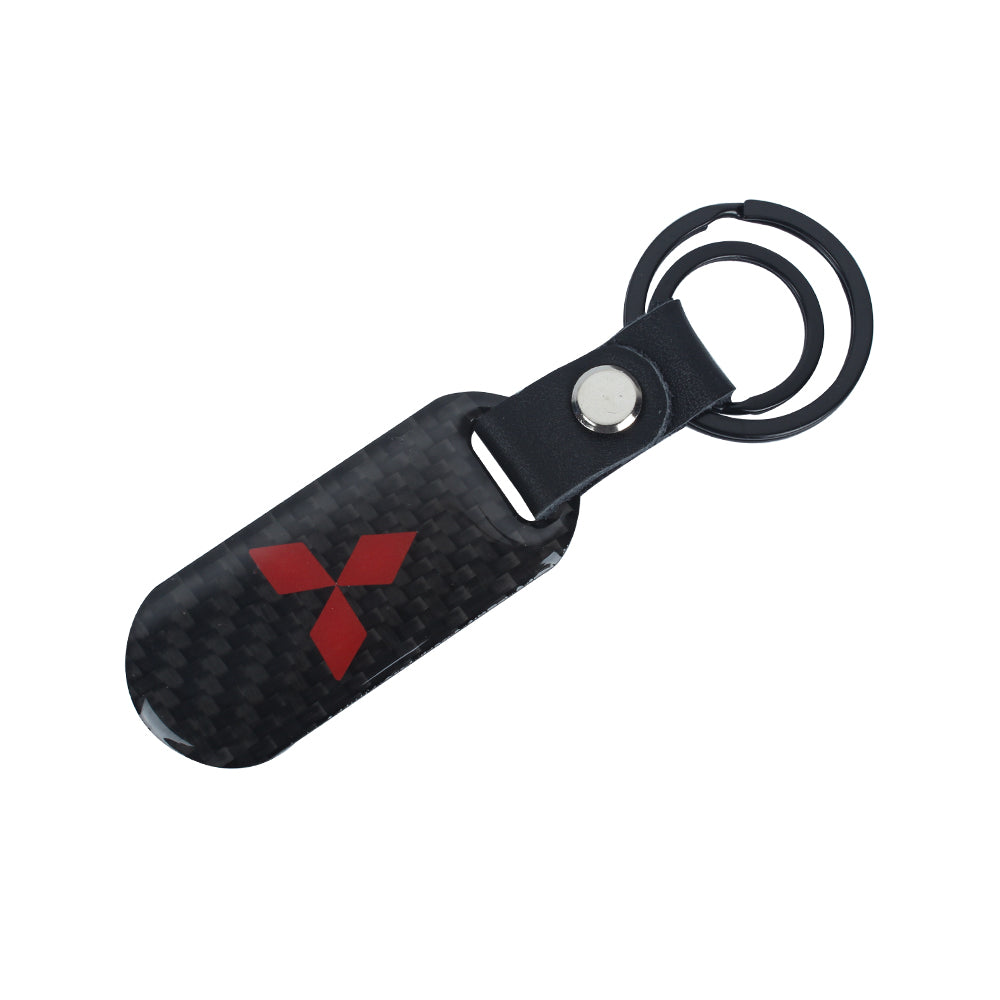 Brand New Universal 100% Real Carbon Fiber Keychain Key Ring For Mitsubishi