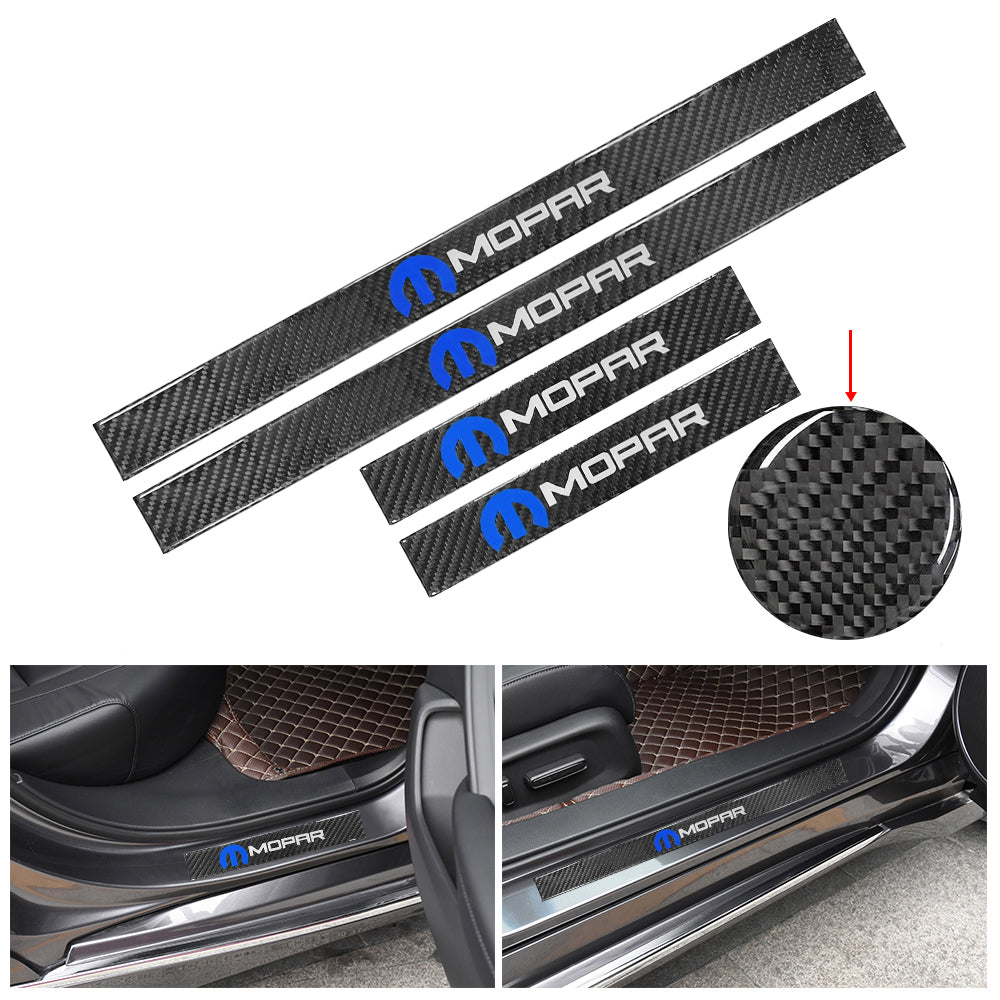 Brand New 4PCS Universal Mopar Real Carbon Fiber Black Car Door Scuff Sill Cover Panel Step Protector