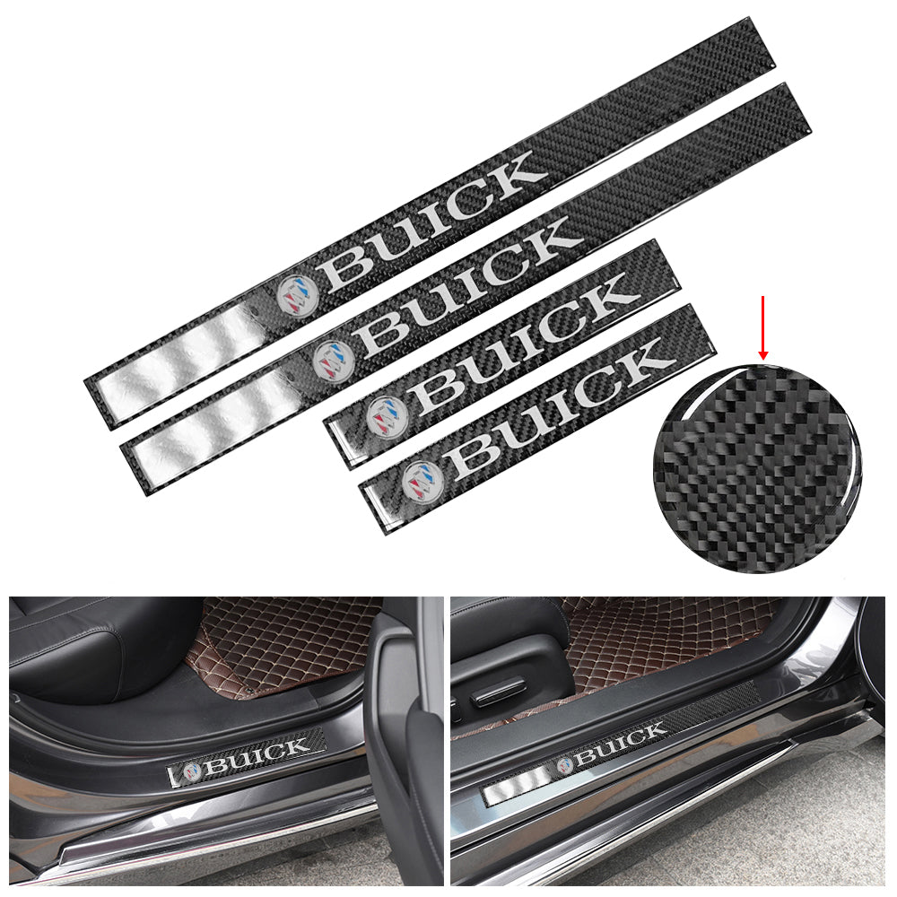 Brand New 4PCS Universal Buick Real Carbon Fiber Black Car Door Scuff Sill Cover Panel Step Protector