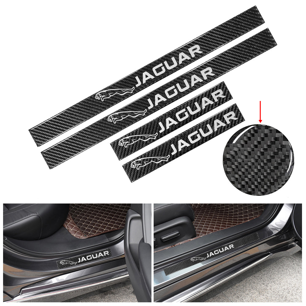 Brand New 4PCS Universal Jaguar Real Carbon Fiber Black Car Door Scuff Sill Cover Panel Step Protector