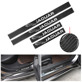 Brand New 4PCS Universal Jaguar Real Carbon Fiber Black Car Door Scuff Sill Cover Panel Step Protector