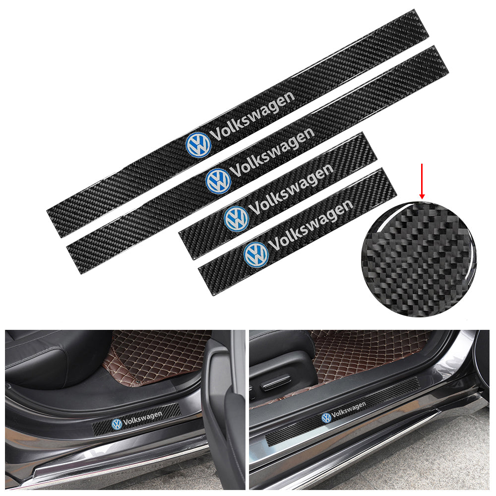 Brand New 4PCS Universal Volkswagen Real Carbon Fiber Black Car Door Scuff Sill Cover Panel Step Protector