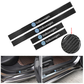 Brand New 4PCS Universal Volkswagen Real Carbon Fiber Black Car Door Scuff Sill Cover Panel Step Protector