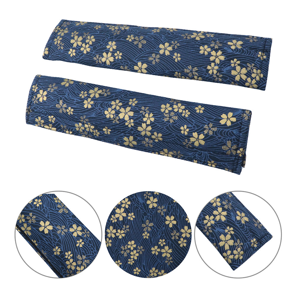 Brand New Universal 2PCS SAKURA Blue Flower Fabric Soft Cotton Seat Belt Cover Shoulder Pads