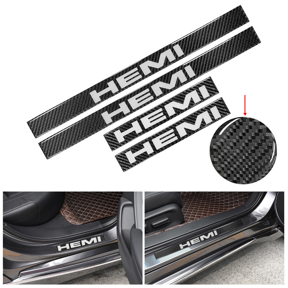 Brand New 4PCS Universal HEMI Real Carbon Fiber Black Car Door Scuff Sill Cover Panel Step Protector