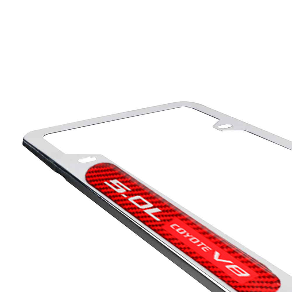 Brand New Universal 2PCS 5.0L COYOTE V8 Chrome Metal License Plate Frame