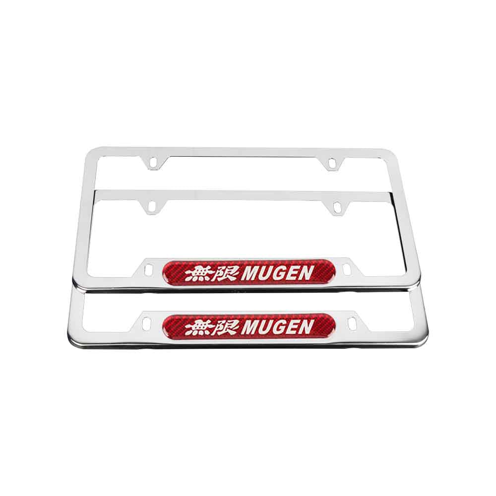 Brand New Universal 2PCS MUGEN Chrome Metal License Plate Frame