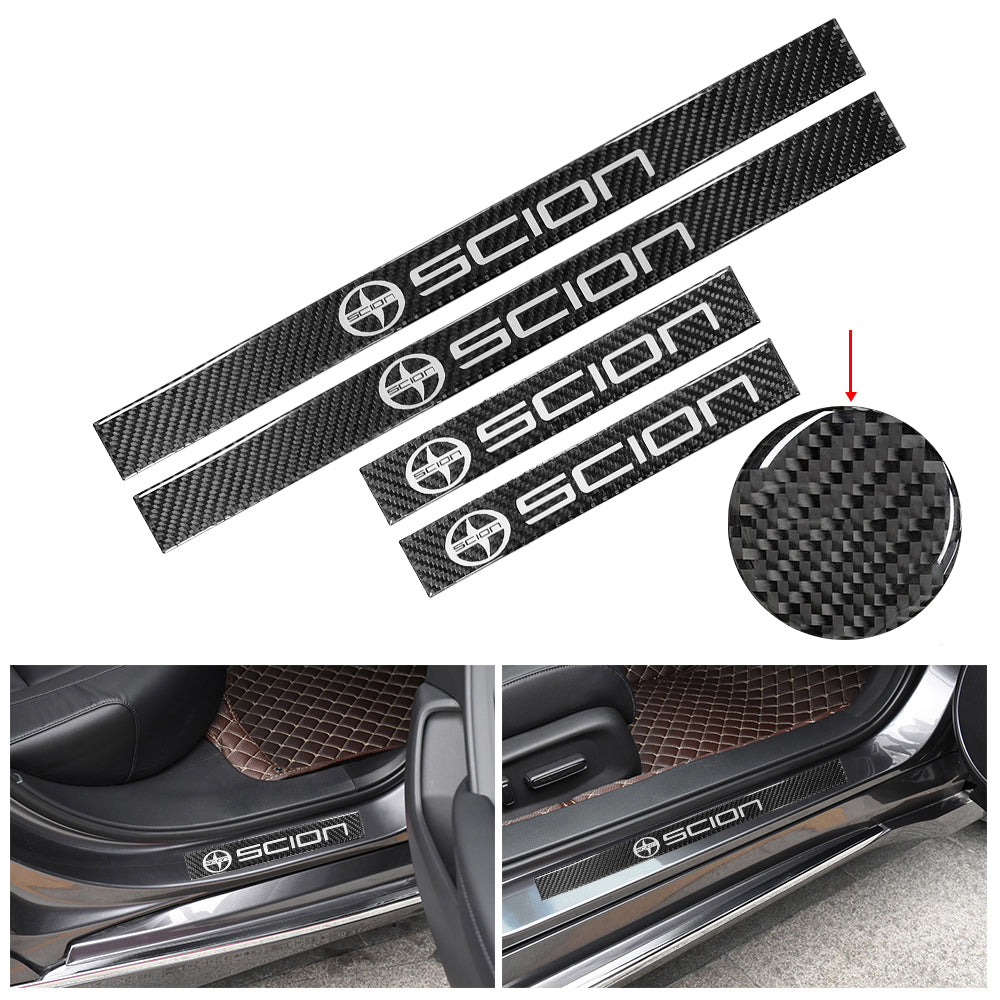 Brand New 4PCS Universal Scion Real Carbon Fiber Black Car Door Scuff Sill Cover Panel Step Protector
