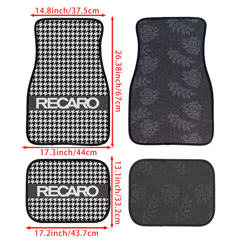 Brand New Universal 4PCS V3 RECARO STYLE Racing Black Fabric Car Floor Mats Interior Carpets