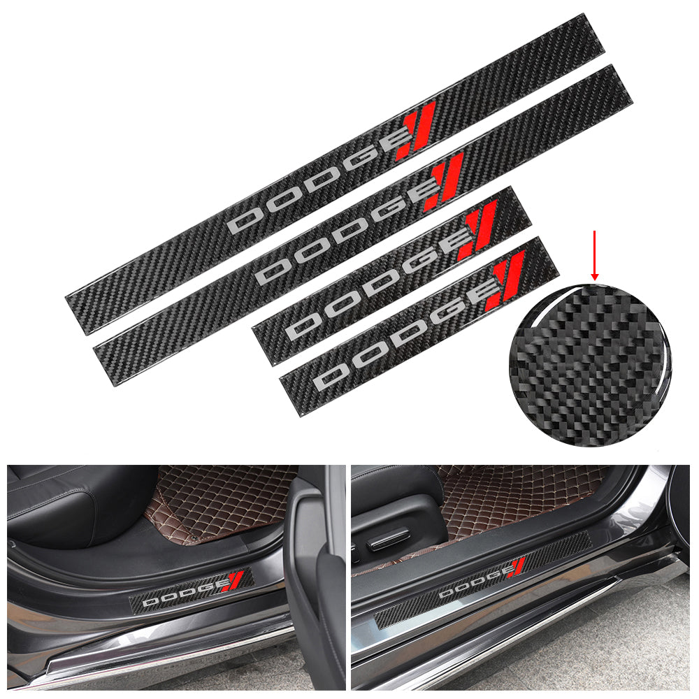 Brand New 4PCS Universal Dodge Real Carbon Fiber Black Car Door Scuff Sill Cover Panel Step Protector