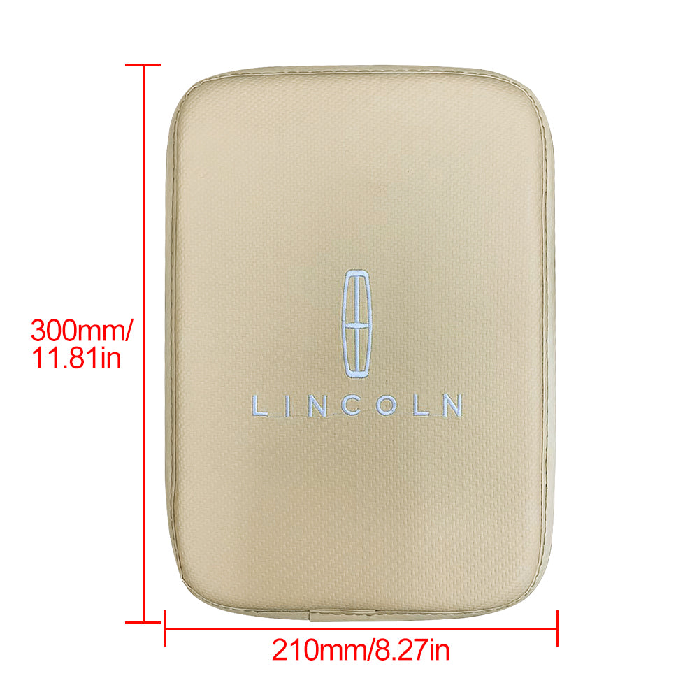 BRAND NEW UNIVERSAL LINCOLN BEIGE Car Center Console Armrest Cushion Mat Pad Cover Embroidery