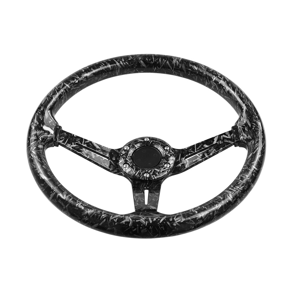 BRAND NEW UNIVERSAL 350MM 14'' Forge Carbon Fiber Style Acrylic Deep Dish 6 Holes Steering Wheel w/Horn Button Cover