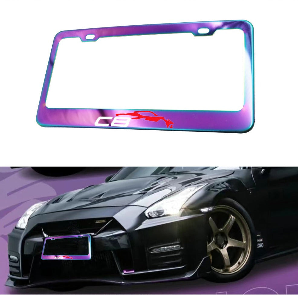 Brand New 1PCS UNIVERSAL C8 CORVETTE Neo Chrome Stainless Steel License Plate Frame