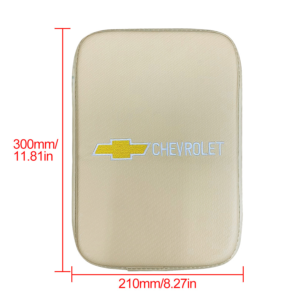 BRAND NEW UNIVERSAL CHEVROLET BEIGE Car Center Console Armrest Cushion Mat Pad Cover Embroidery