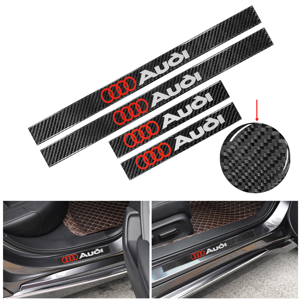 Brand New 4PCS Universal Audi Real Carbon Fiber Black Car Door Scuff Sill Cover Panel Step Protector