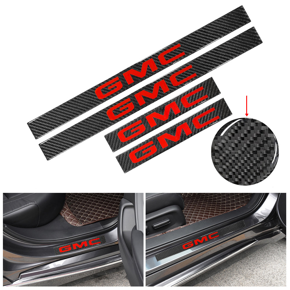 Brand New 4PCS Universal GMC Real Carbon Fiber Black Car Door Scuff Sill Cover Panel Step Protector